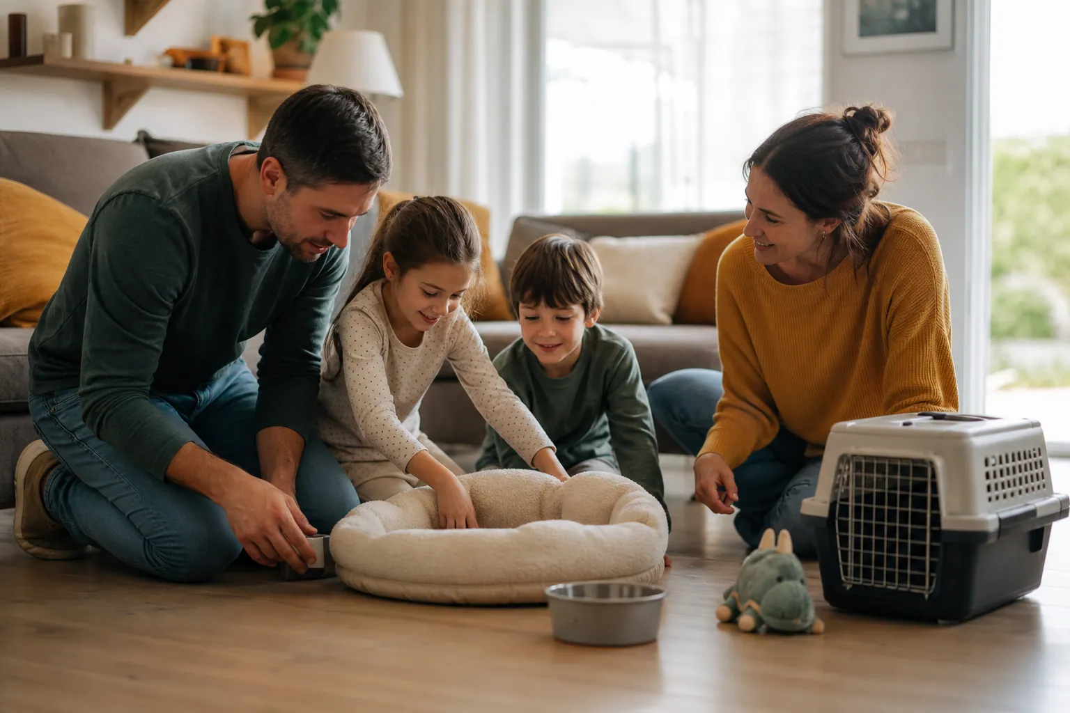 Une famille française prépare sereinement l’arrivée d’un animal de compagnie.