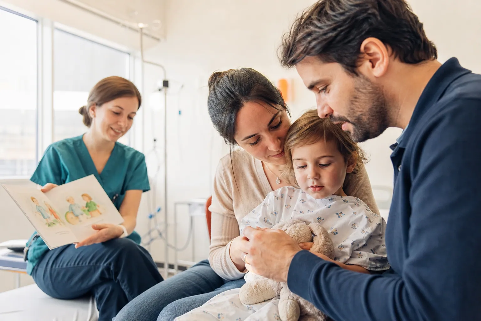 Parents préparant leur enfant à une consultation avant une opération
