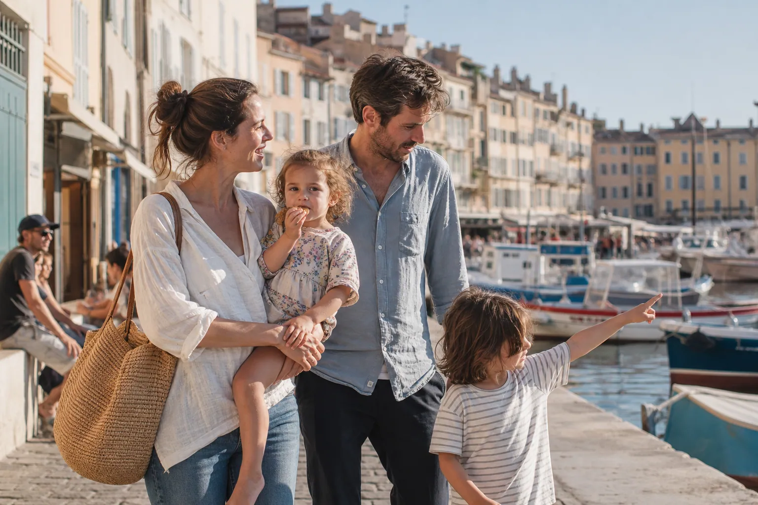 Famille en balade sur le littoral marseillais pendant les vacances de Pâques.